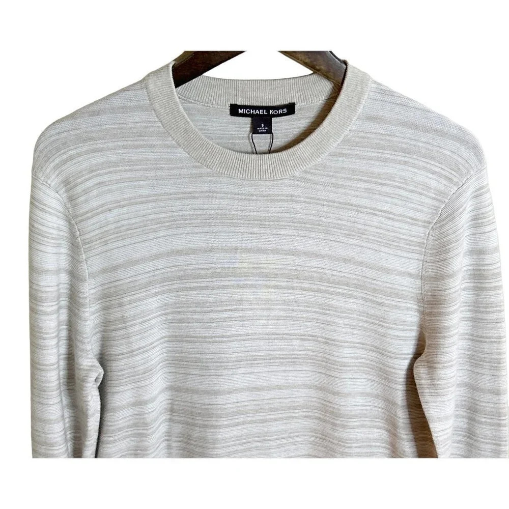 Michael Kors Men's Crew Neck Sweater Oatmeal Made in USA Cotton